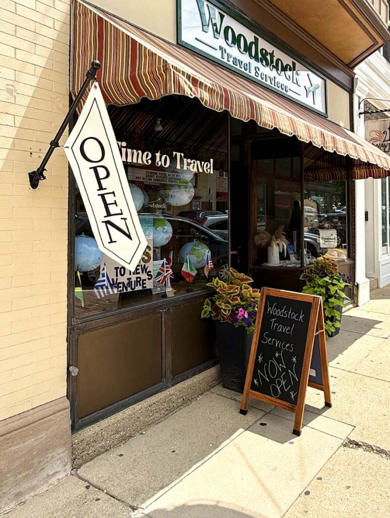 Woodstock Travel Storefront on Main Street in Woodstock, IL